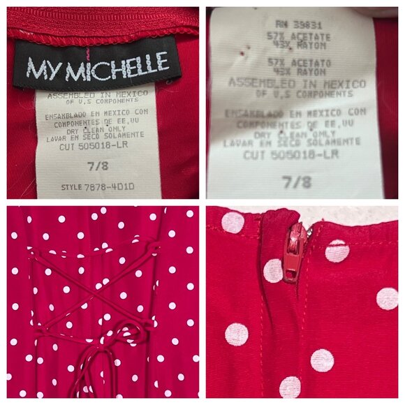 VTG My Michelle Size 7/8 Red Polka Dot Sleeveless Midi Dress Career Vacation Y2K - Picture 3 of 16